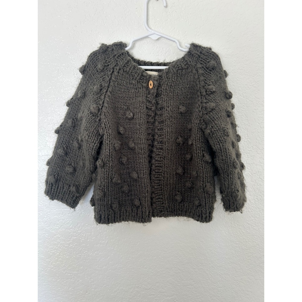 The Blueberry Hill Kids Popcorn Bobble Chunky Knit Cardigan‎ Forest Green 4-6yrs
